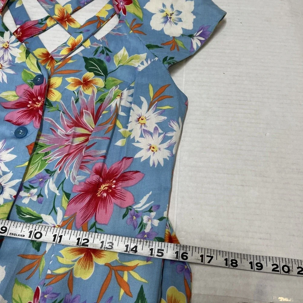 Vintage Scarlett Dress Womens 5/6 Blue Tropical‎ Floral Button Front Maxi Resort